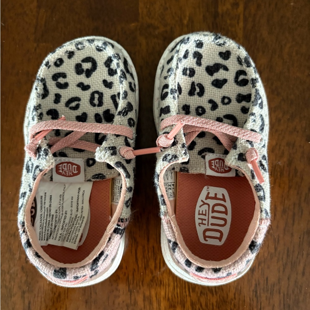 Hey Dude Pink and Black Sneakers with Leopard Print